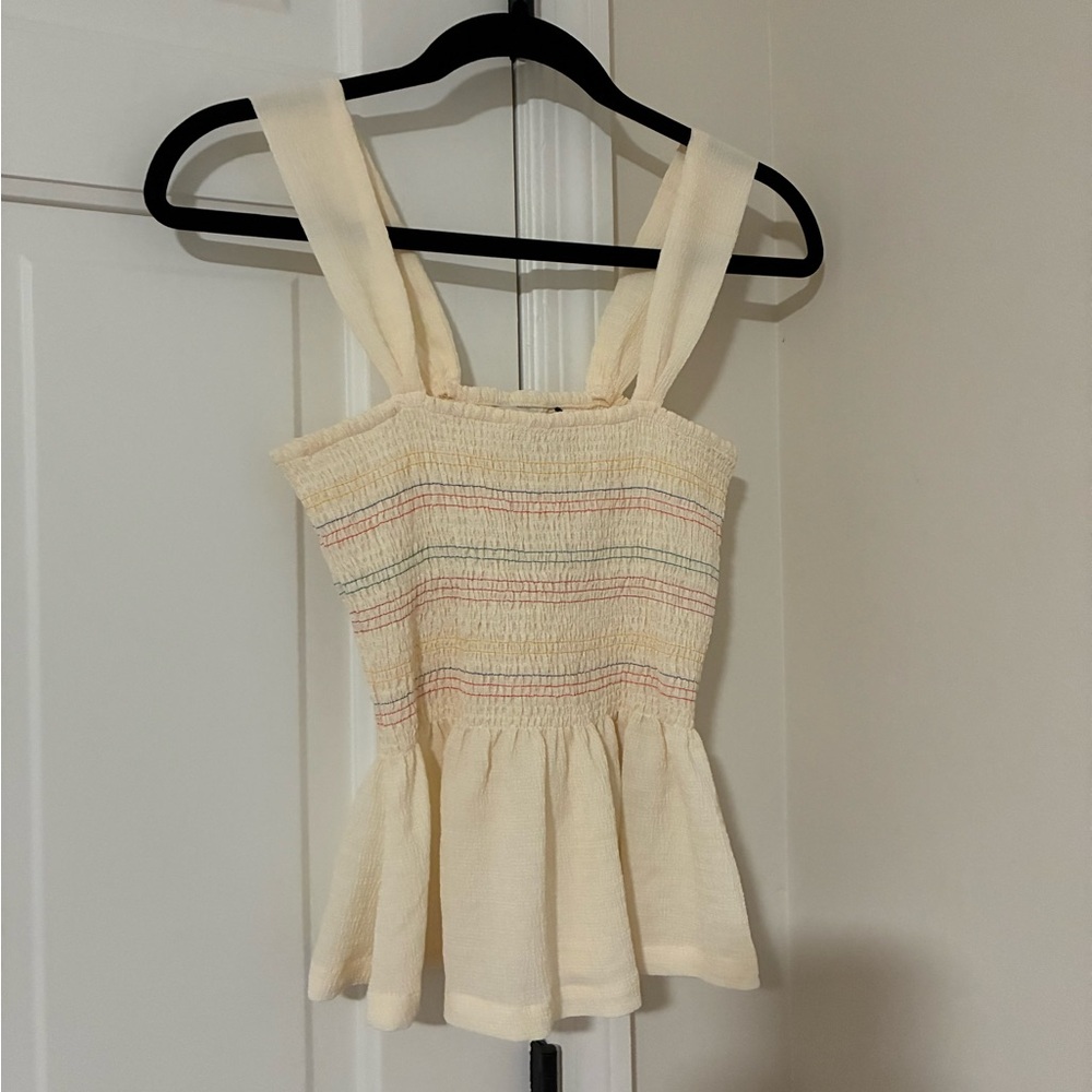 Madewell Texture & Thread Rainbow Smocked Peplum Tank Top